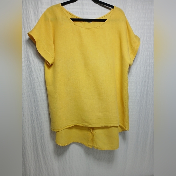 Terzo Millennio 100% Italian Linen Short Sleeve Crew Neck Hi Low Hem Top. Size L - Picture 1 of 6